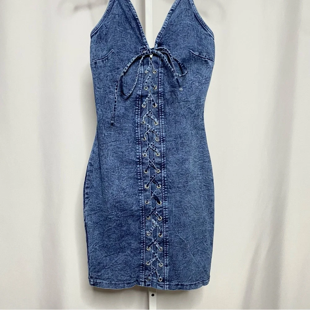 Windsor Denim Lace-Up Mini Dress • S - Picture 6 of 8